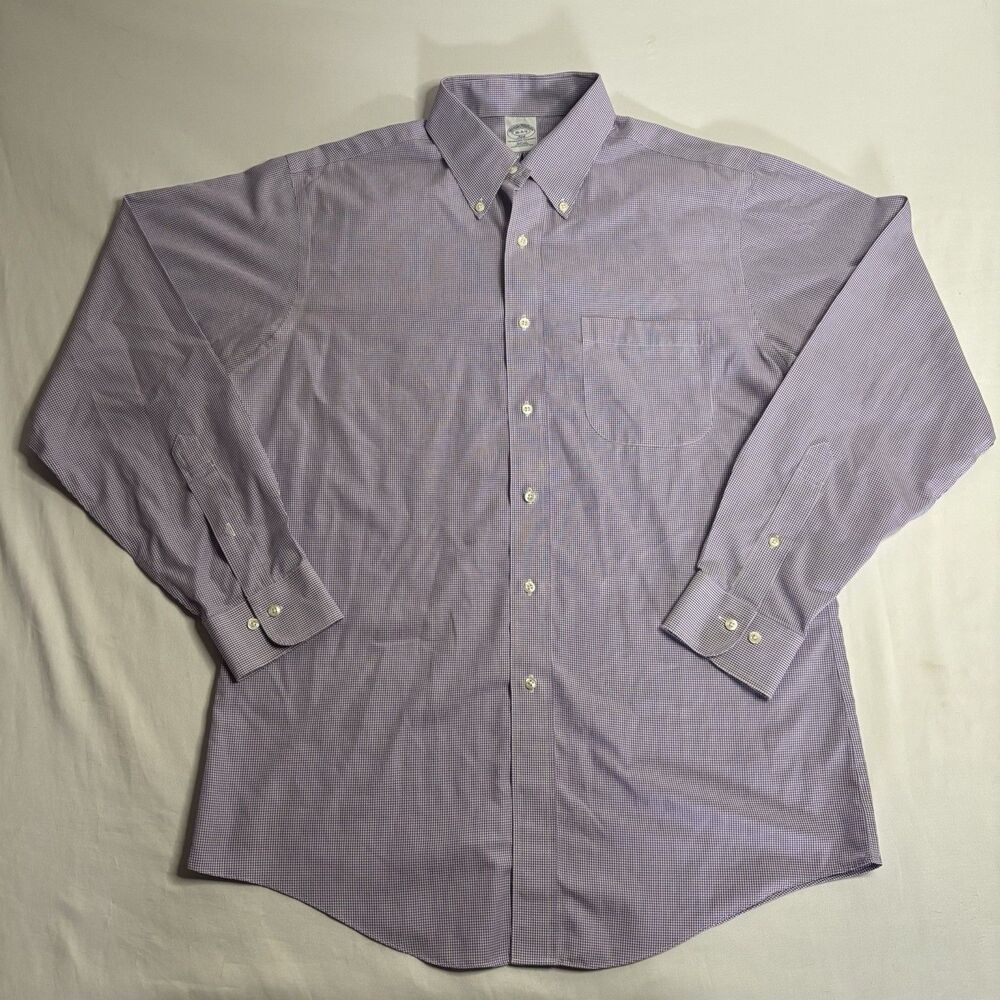 Brooks Brothers Original Polo Shirt Purple Check Slim Fit 16-4/5 34/6
